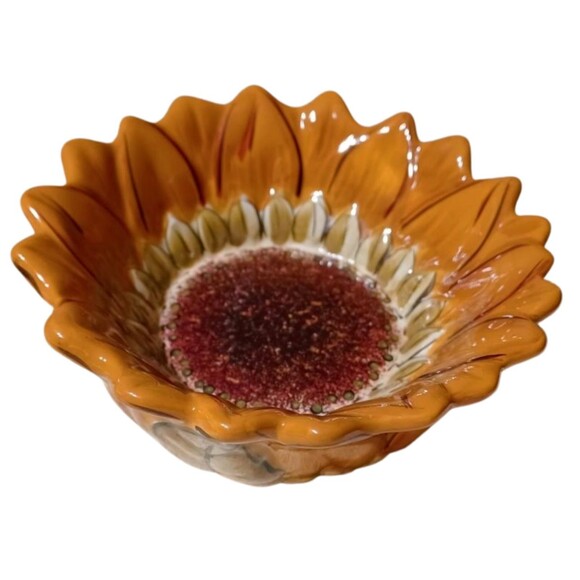 S & F Studio Figural Sunflower Open Flower Ceramic Candy Dessert Dish Bowl 6.25" - Picture 1 of 4